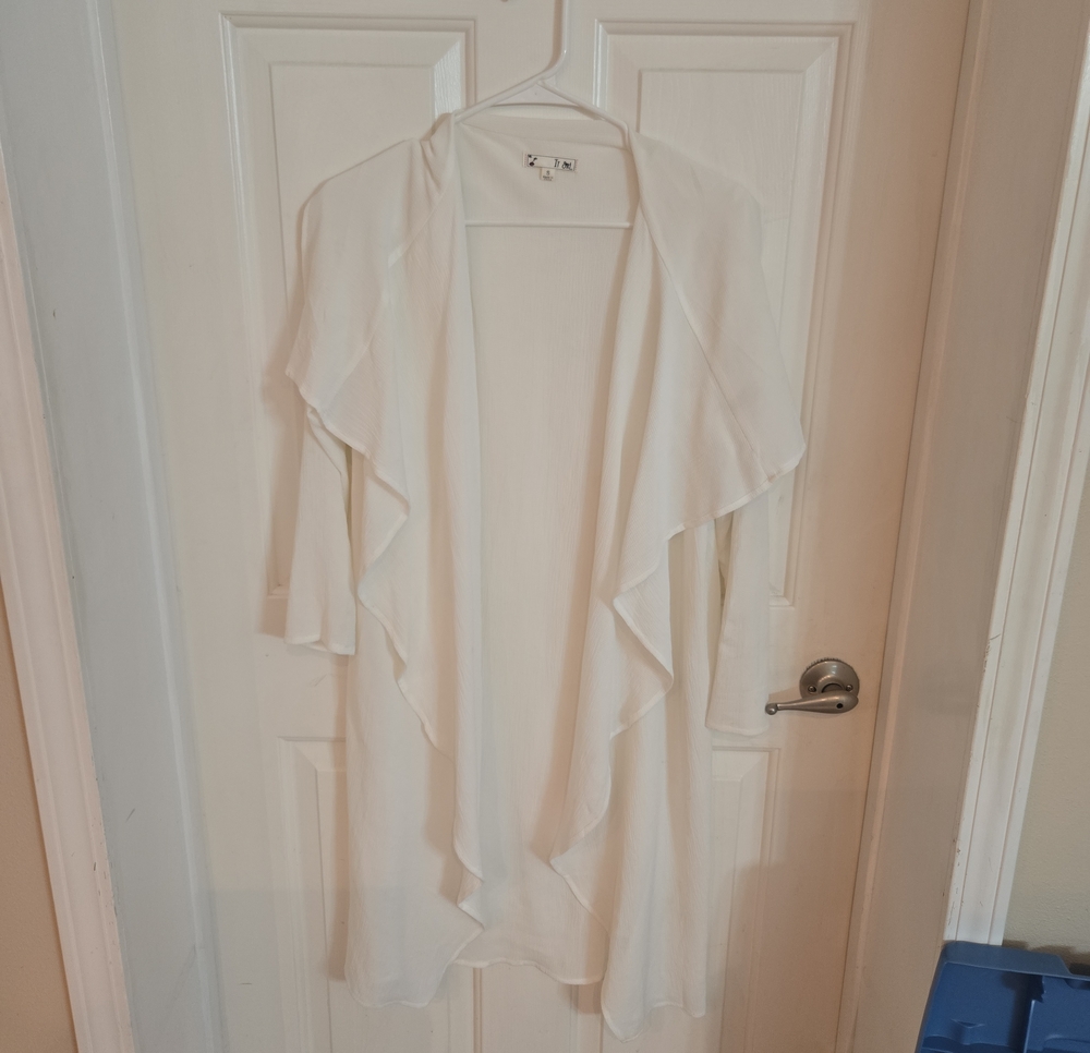 Women's White Draped Open-Front Coatigan